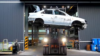 Last look of the car at the end of its life. The sad process of Korean cars being scrapped.