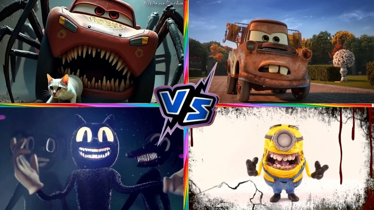 Lightning McQueen MONSTER 🏎️💀 🆚 Mater 🔧💀 🆚 Cartoon Cat 🐱👹 🆚 Minions 💛😈 | EPIC Tiles Hop Battle