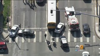 School Bus Carrying 30 Students Involved In Traffic Accident In Reseda Plant