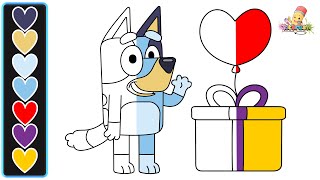 How to Draw and Colour adorable Bluey with a present (Bingo!) | Easy Art Lesson for Kids