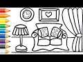 Living room drawing coloring and painting for kids and toddlerssofa drawingkid smile arteasy art