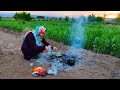 Collecting firewood and cooking a simple dinner in a remote village  village life style in iran