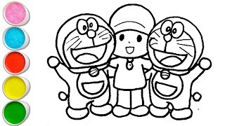 Cute Doraemon Friends and Pocoyo Drawing, Painting and Coloring For Kids and Toddlers_ Easy Drawing