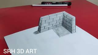 how to draw 3d wall step by step process on paper l 3d illusion l 3d drawing #3dart #art #illusion