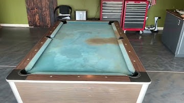 One Piece Slate, Before & After, Pool Table Refelt with installation & leveling in the garage.