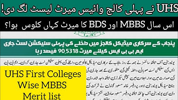 UHS College wise First Merit List 2022 :: Closing Merits of MBBS Session 2022-23 .