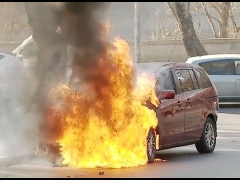 სანაპიროზე ავტომანქანას ცეცხლი გაუჩნდა