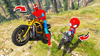 SPIDER-MAN E SEU FILHO FAZENDO DESAFIOS DE MOTO NO GTA 5 !!!