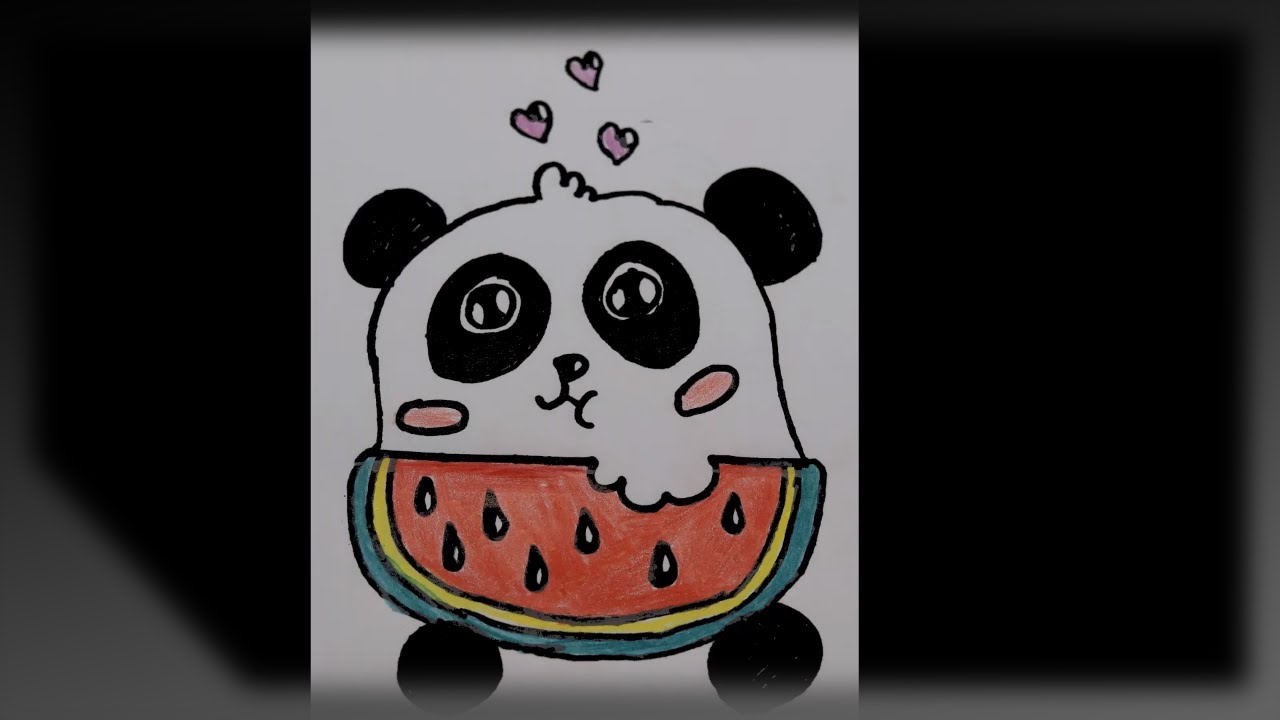 How To Draw A Panda Eating Watermelon Youtube