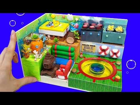 DIY Miniature Spongebob Krusty <strong>Krab</strong> Swimming pool Board House ♥ How to <strong>make</strong> Spongebob television