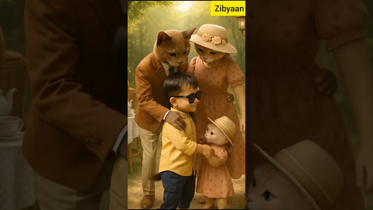 Zibyaan thumbs up with Cats Family