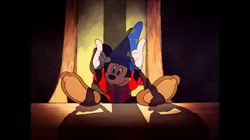 How many minutes into Fantasia is the sorcerer's apprentice?