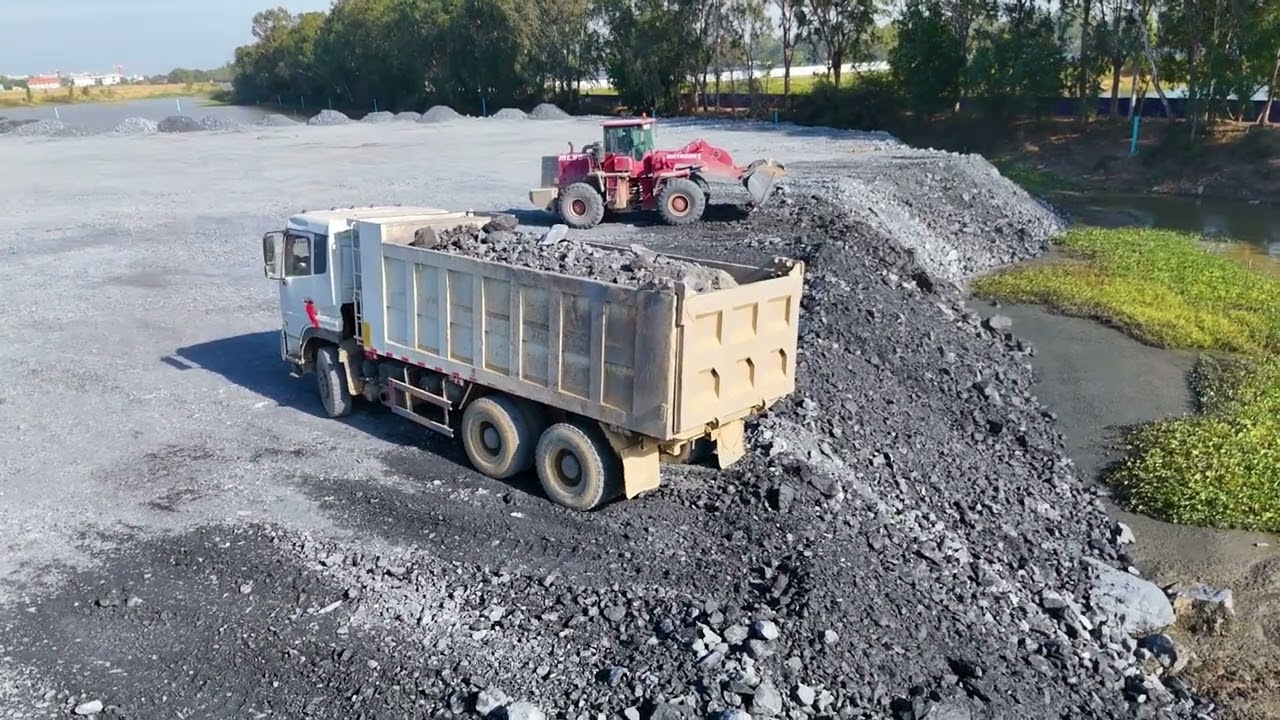 Part07!Activitiy Development,Beginning a new road project with a skilled dozer pushing a dump truck