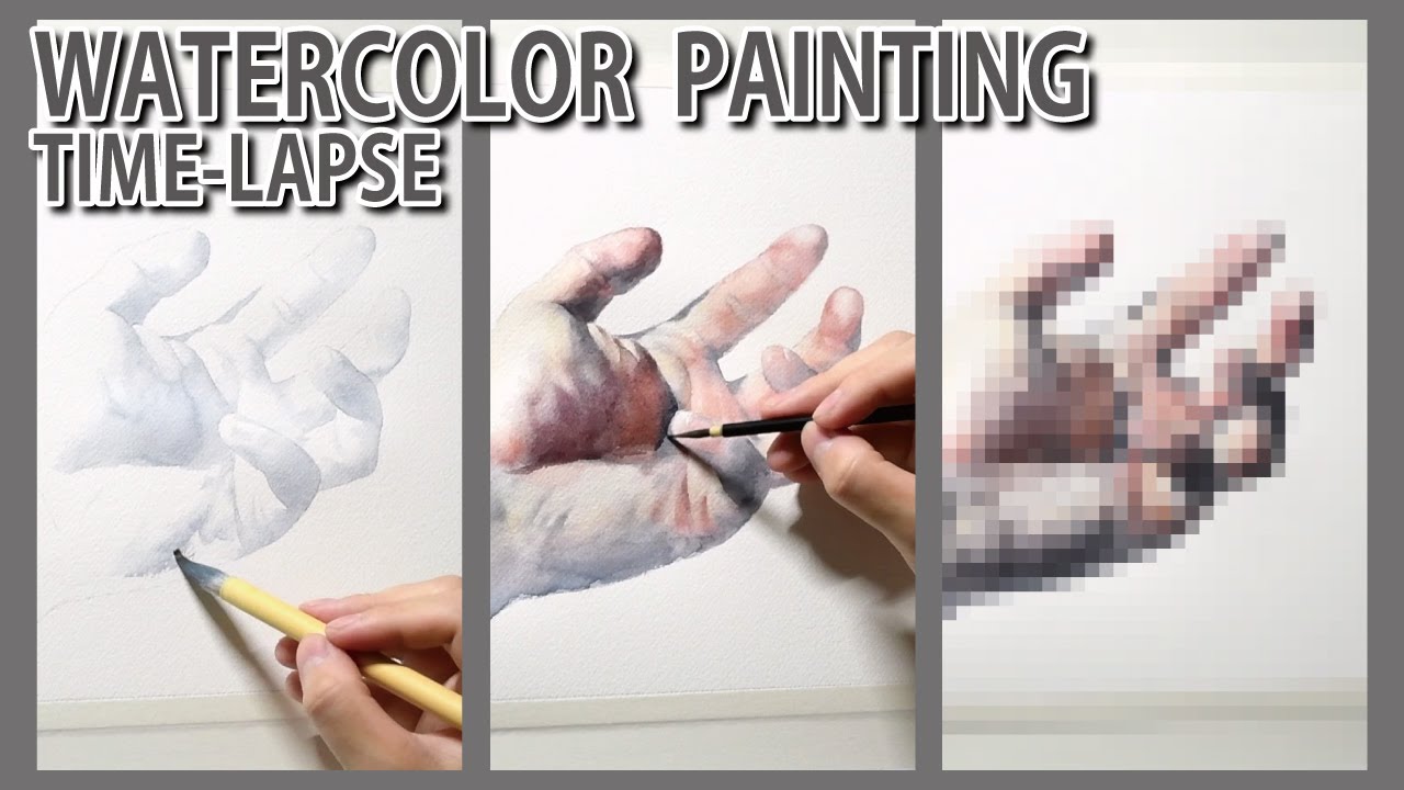 水彩画タイムラプス] 2時間40分で描くリアルな手のメイキング