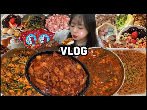 먹방브이로그? 리얼 일상브이로그! 두찜묵은지찜닭먹방, 배홍동쫄쫄면+대패삼겹살 먹방,파라다이스 애프터눈티 먹방, 부산맛집 개미집 먹방,요아정 먹방 MUKBANG VLOG