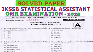 FULLY SOLVED PAPER OF JKSSB STATISTICAL ASSISTANT 2025 WITH ANSWER KEY EXAM CONDUCTED ON 15-06-2025