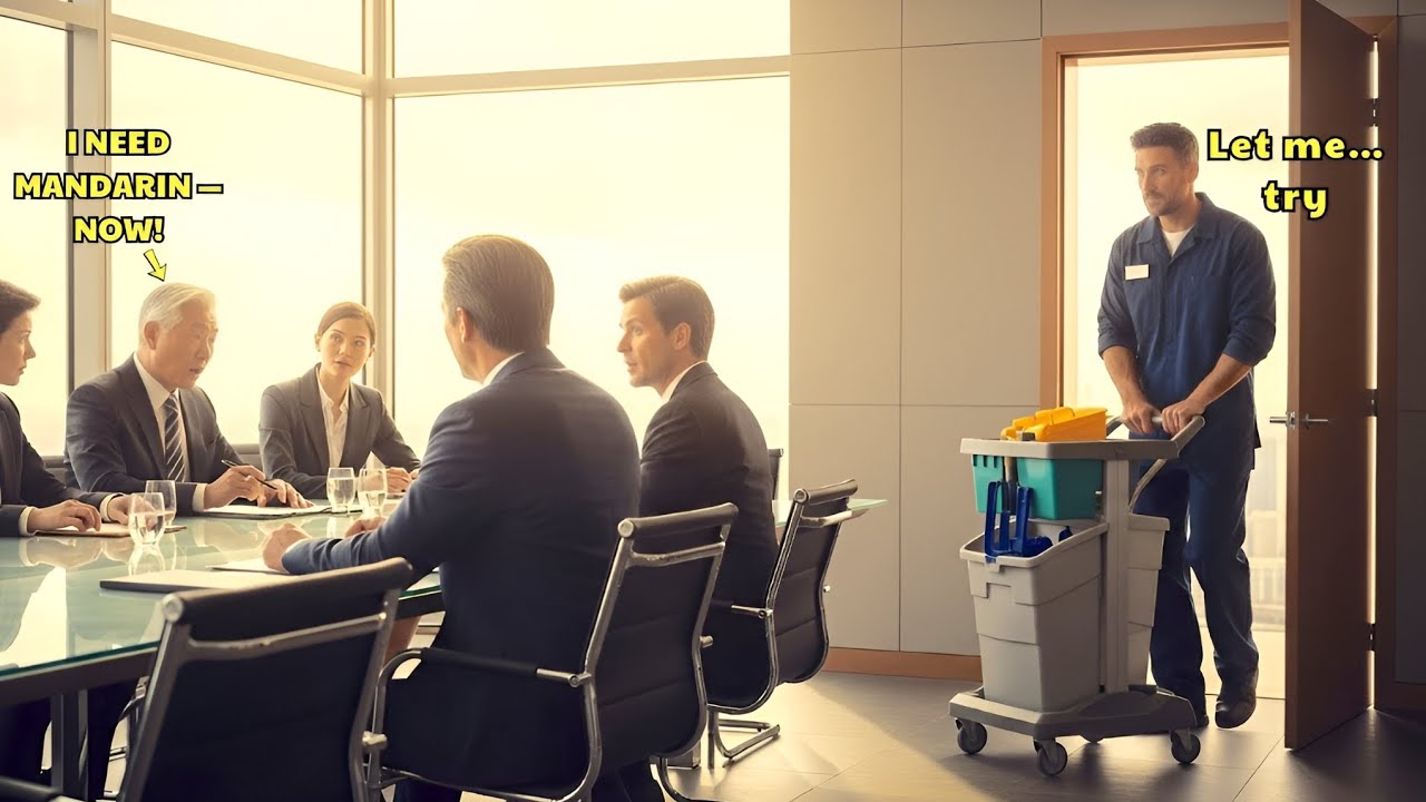 Single Dad Janitor Was Just Cleaning the Floor — Until His Mandarin Froze the Billionaire Cold