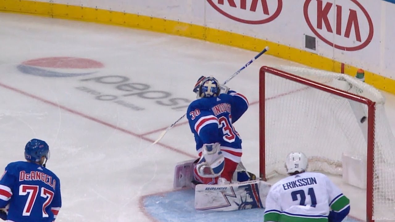 Del Zotto rings one off both posts and the crossbar YouTube