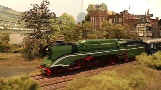 Modular Model Railroad Layout With German Trains And Locomotives In Ho Scale