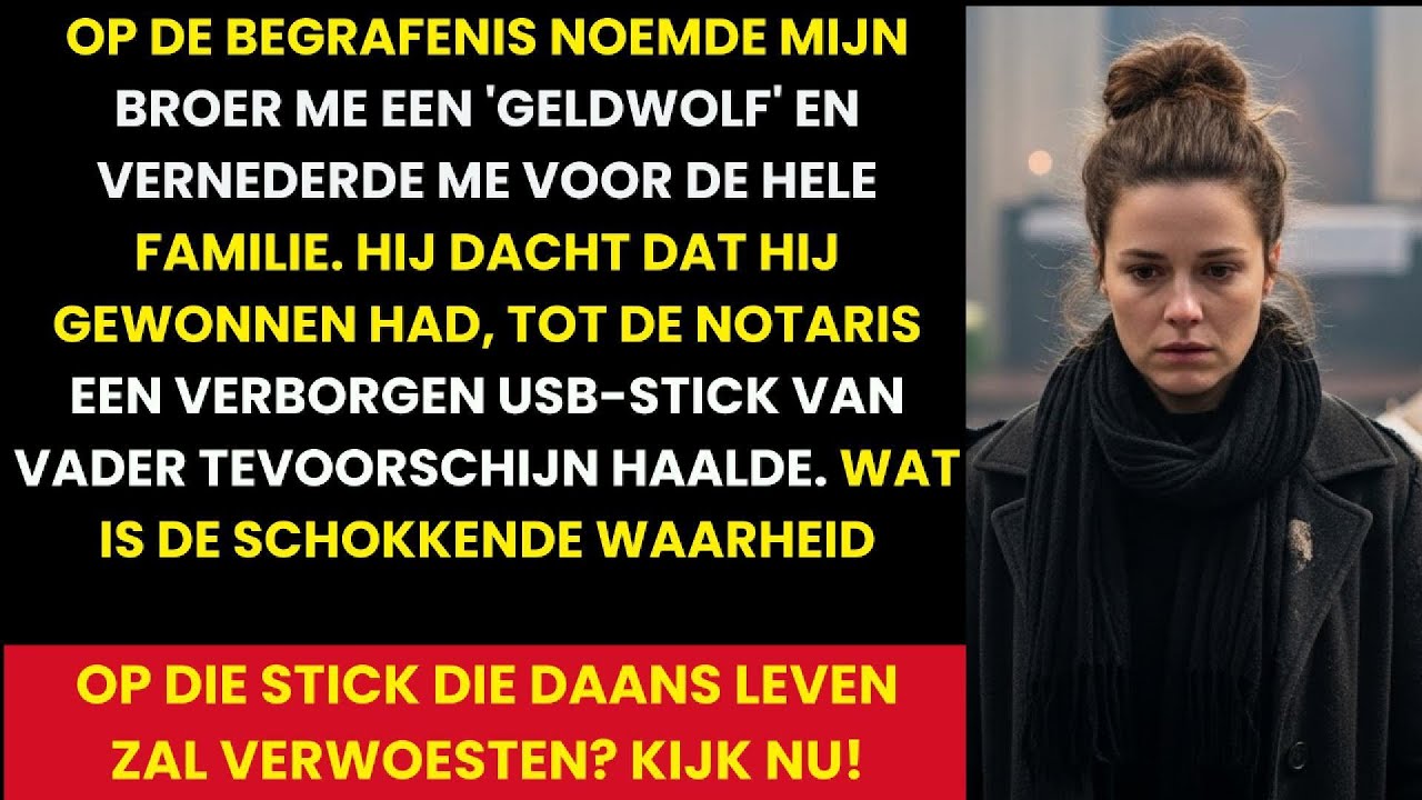 Op de begrafenis van mijn vader schreeuwde mijn broer Daan voor de hele zaal: "Zij is hier alleen voor de erfenis. Vader was van plan haar te onterven." Iedereen staarde naar mij, terwijl ik daar...