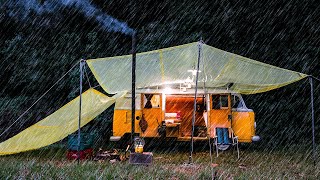Camping In Heavy Rain With The Classic VW Van  Van Camping in a Rainstorm