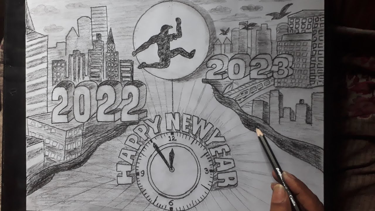 HAPPY NEW YEAR 2022 || Entry In 2023 Comming Soon || Happy New Year Innovative Drawing easy ideas ||