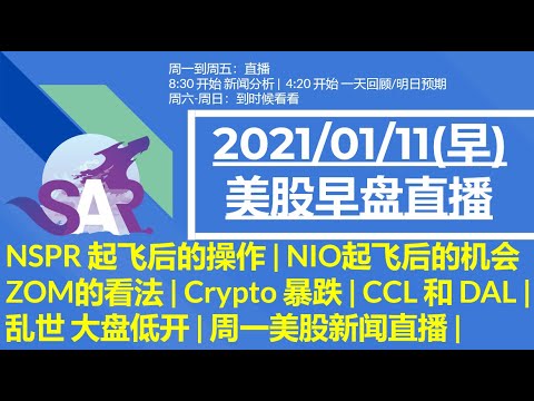 美股直播01/11-(早)-nspr-起飞后的操作-|-nio起飞后的机会-|-zom的看法-|-crypto-暴跌-|-ccl-和-dal-|乱世-大盘低开-|-周一美股新闻直播-|