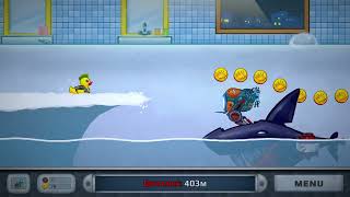 Beating a plasma shark in "Total Washout: Surf Arcade" - A free endless surfing game iOS and Android screenshot 3