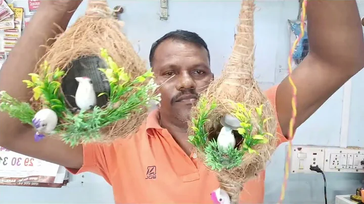simple coconut husk craft ideas,How to make bird house using waste coconut husk,Coconut shell craft.