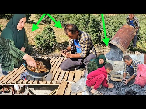 Covering the roof of the hut and turning firewood into charcoal | A hard day in the mountains2026