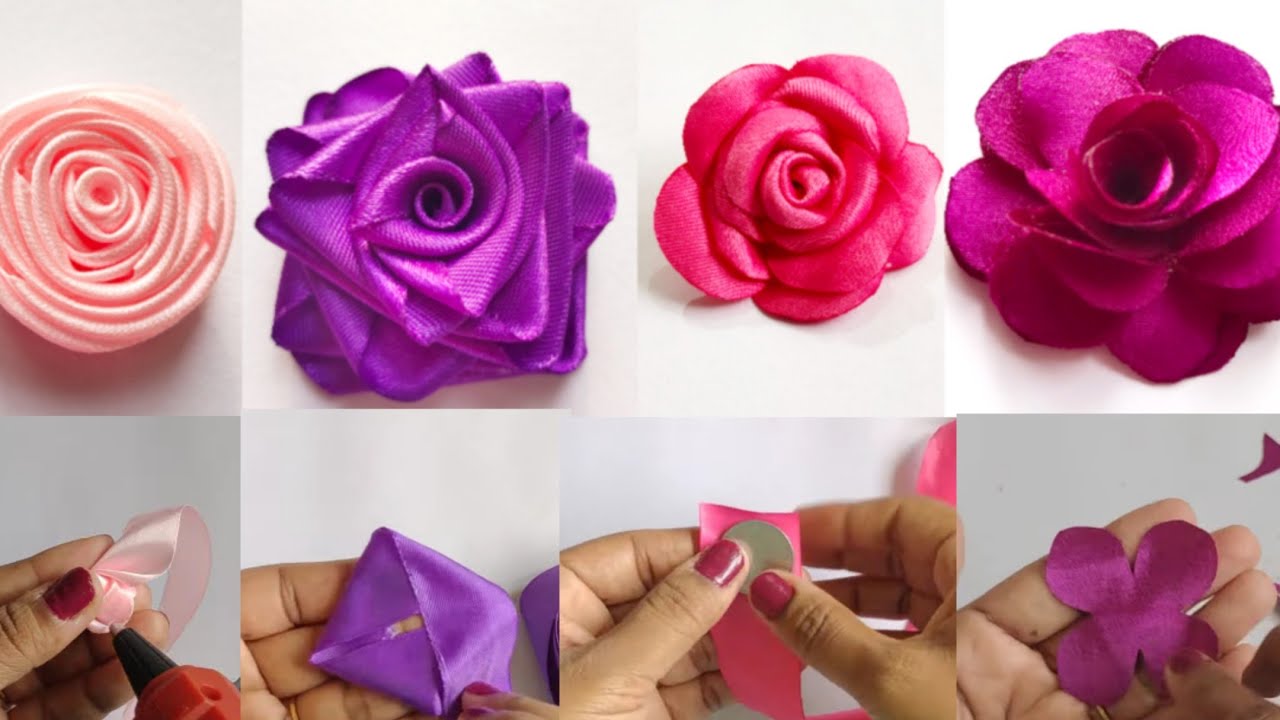 I made pretty flowers using satin ribbon : r/crafts