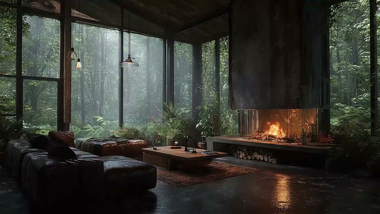 A Quiet Night Indoors with Rain Ambience and Piano for Relaxation