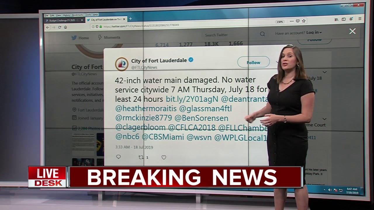 watershed No water service in Fort Lauderdale on Thursday after water main damaged