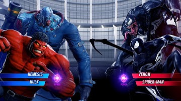 Nemesis & Red Hulk vs Venom & Black Spiderman (Very Hard) - Marvel vs Capcom | 4K UHD Gameplay