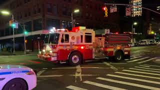 FDNY ENGINE 37 TAKING UP FROM TECHNICAL ELEVATOR RESCUE CALL ON 8TH AVENUE IN HARLEM, MANHATTAN, NY.