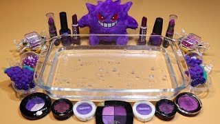 Mixing "Dark Purple" Makeup,Parts,clay,glitter... Into Clear Slime!...