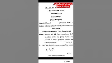 M.A/M.sc 1st sem Maths ( Real Analysis Paper 2023 MGKVP #real_analysis #maths  #math_wallah #short