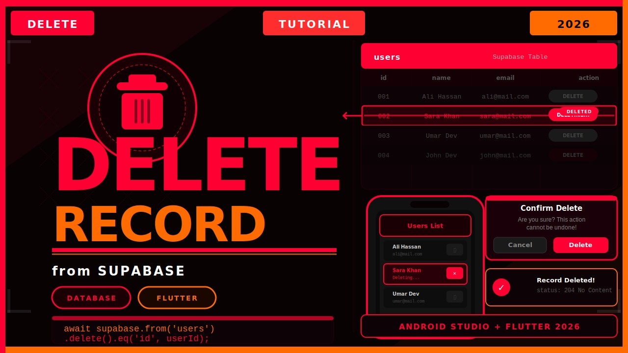 Flutter Delete Record from Supabase Database | How to Delete Data from ...