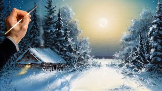 Acrylic Landscape Painting  Winter Night / Easy Art / Drawing Lessons / Satisfying Relaxing.