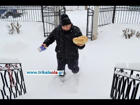Τρίκαλα φούρναρης διανέμει ψωμί γάλα με 40 πόντους χιόνι Τετάρτη 11-1-2017