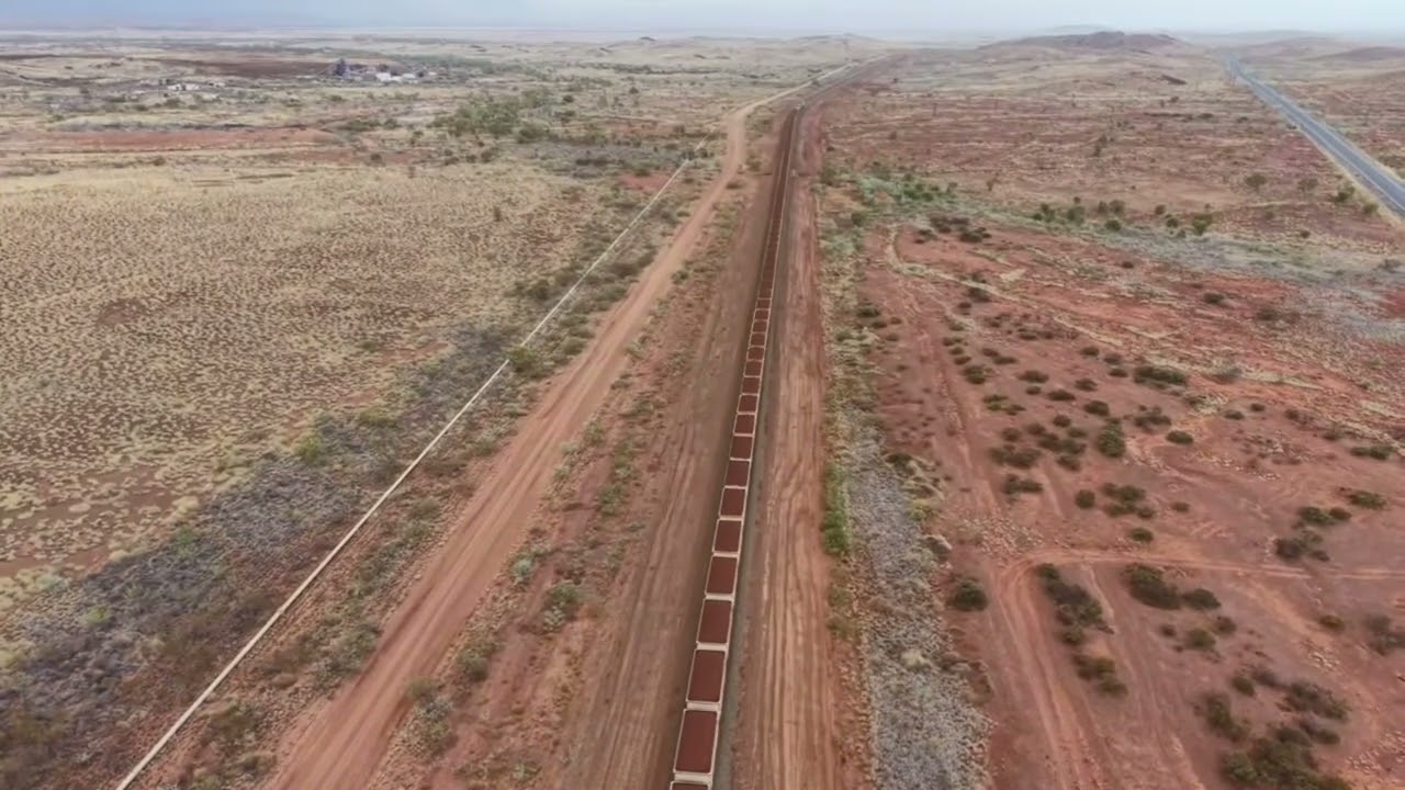 Pilbara Iron Ore Train passing Karratha weather radar with storm