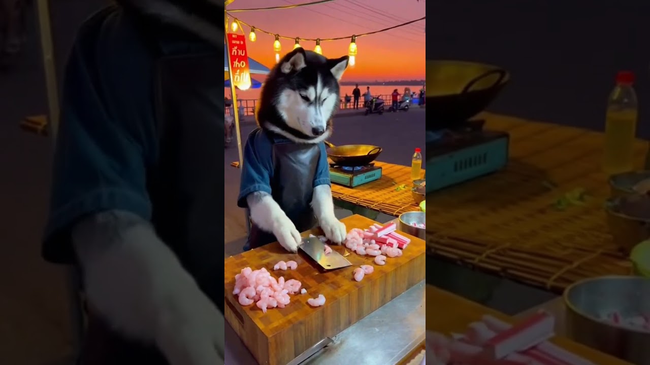 Street Food: A Siberian Husky selling Seafood Volcano Sushi Roll at Vientiane Night Bazaar