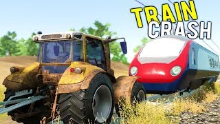 TRAIN CRASHES INTO EXPENSIVE FARM TRACTOR! Huge Harvester at Work - Farmer's Dynasty Gameplay
