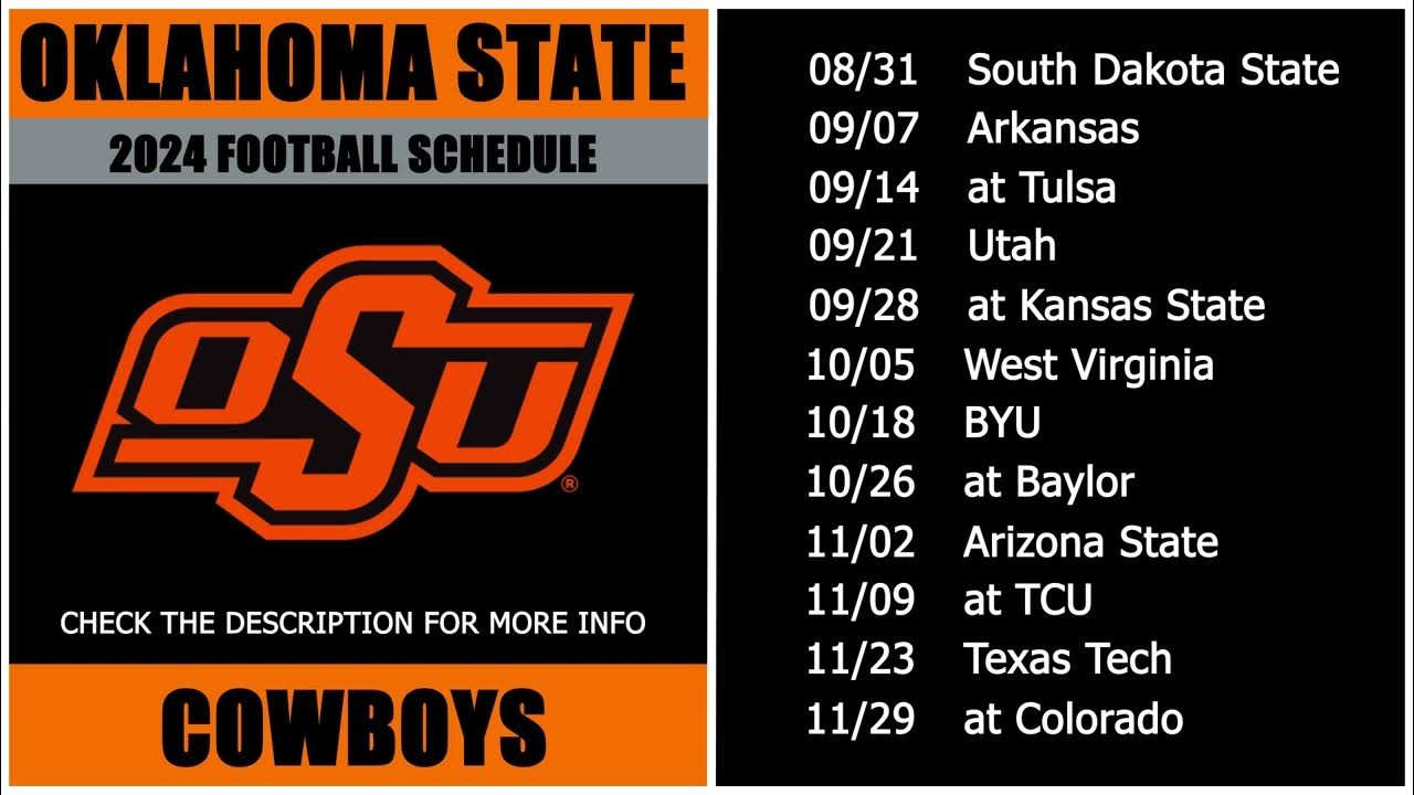 2024 Oklahoma State Cowboys Football Schedule YouTube