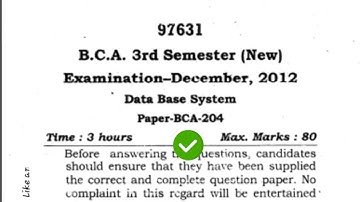 2012 Mdu BCA 3rd Sem Database Question Paper #MduQuestionPaper
