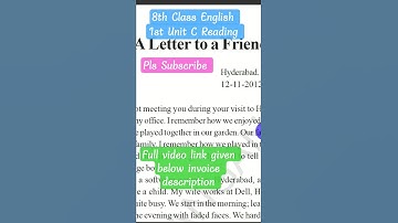 A Letter to a Friend - 8th Class English, 1st Unit C Reading.