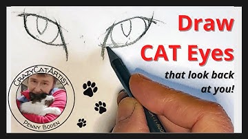 How to Draw Cat Eyes - easy step by step beginner tutorial, front view, learn basic pencil sketching