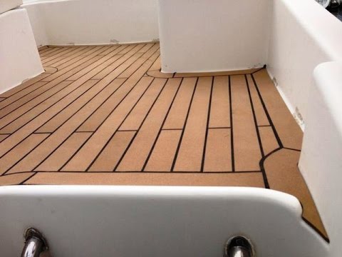Faux teak vinyl boat decking - YouTube