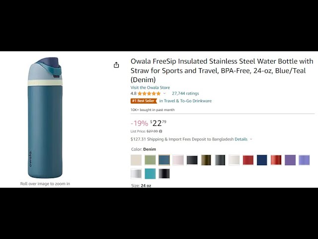 Owala FreeSip Insulated Stainless Steel Water Bottle with Straw, BPA-Free  Sports Water Bottle, Great for Travel, 32 Oz, Denim