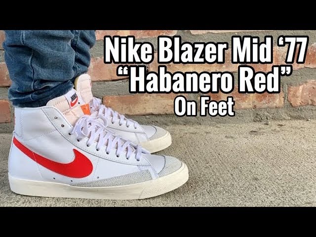 pistola alfombra Teoría de la relatividad Nike Blazer Mid 77 Vintage “Habanero Red” on Feet - YouTube